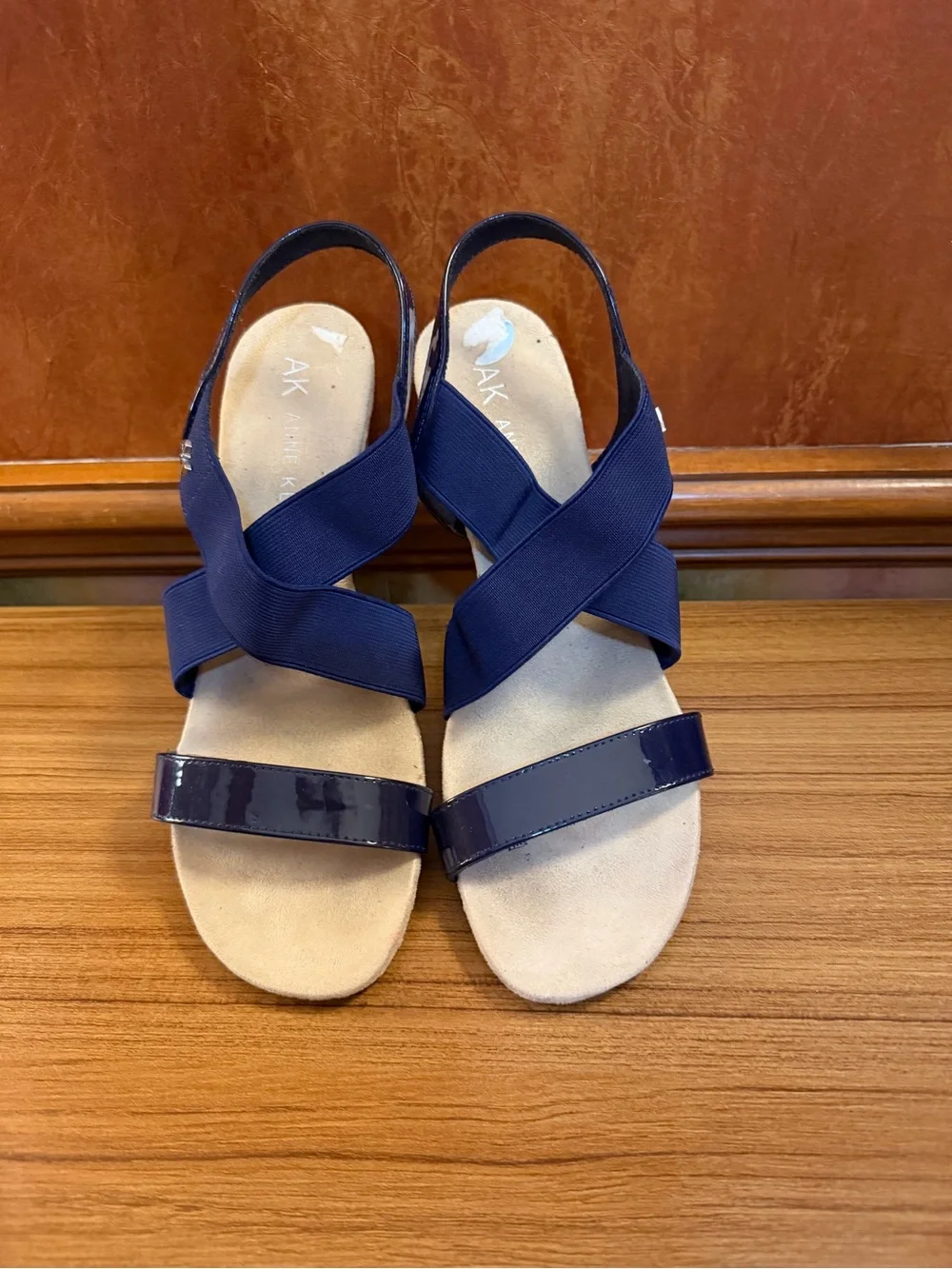 Anne Klein Regina Navy Blue Cork Wedge Sandals Womens Size 8.5 M Excellent